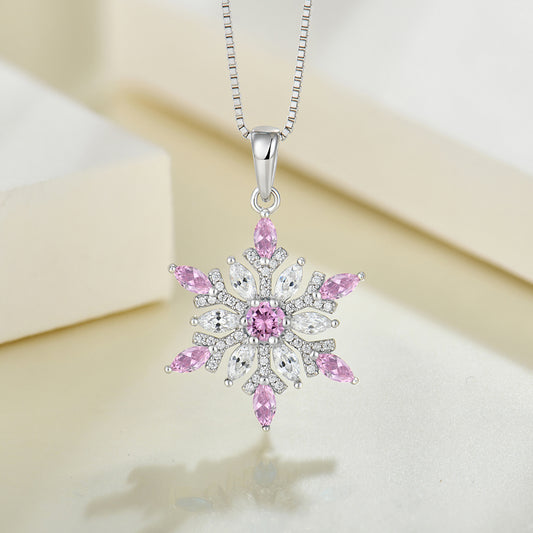 Snowflake Shpae Birthstone Necklace-Solid Silver, Necklace For Beautiful Lady
