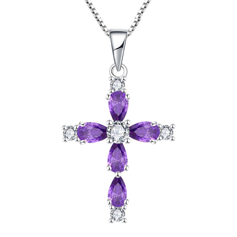 Women's Cross Necklace With Birthstone