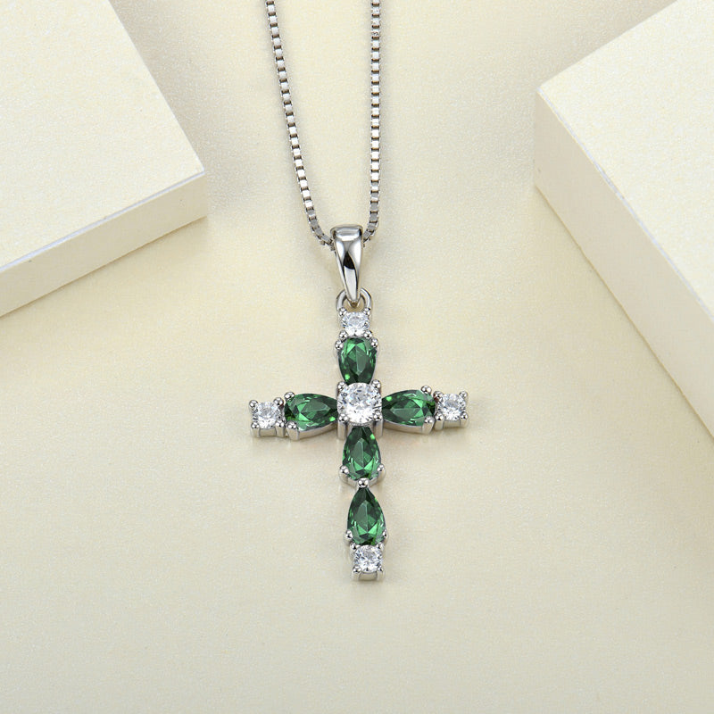 Women's Cross Necklace With Birthstone